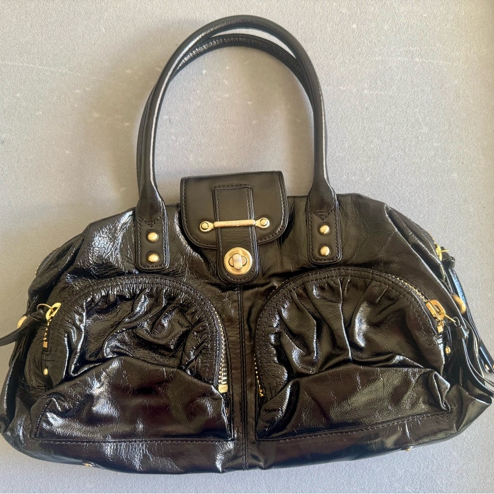 Botkier Black Patent Leather Tote with Gold Accents